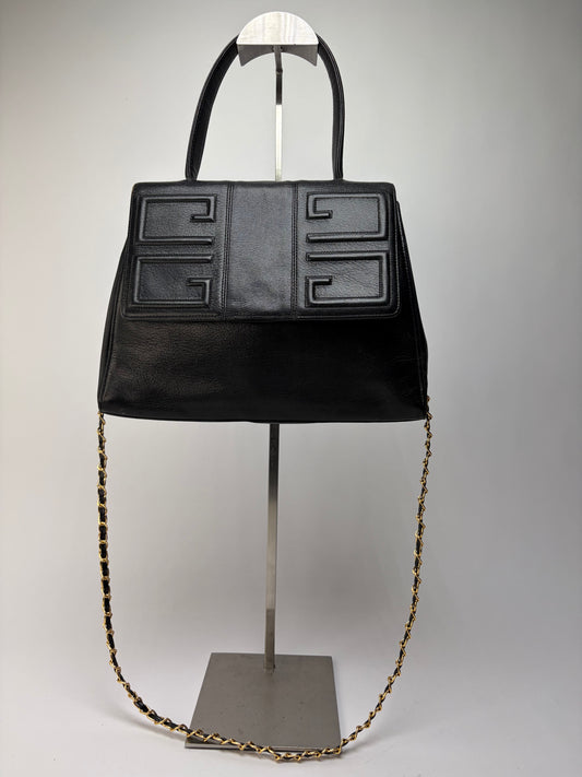 Vintage Givenchy 4G Structured Leather Top-Handle Bag Late 1970s Black