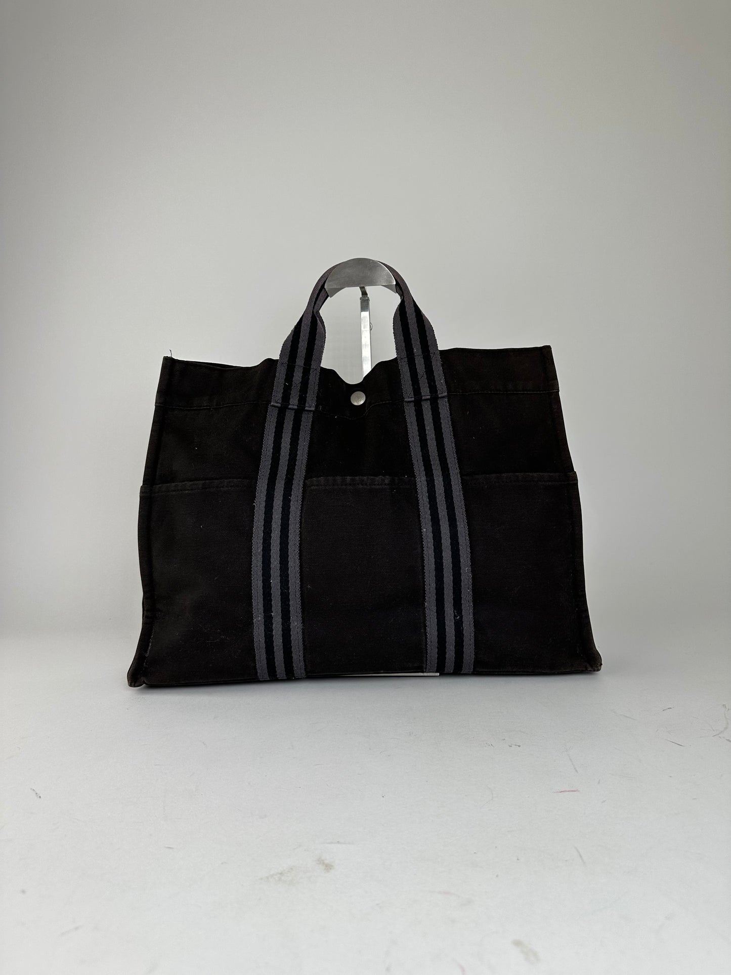 Vintage Hermes Fourre Tout Canvas Tote Bag Black Grey