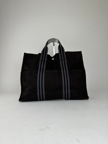 Vintage Hermes Fourre Tout Canvas Tote Bag Black Grey