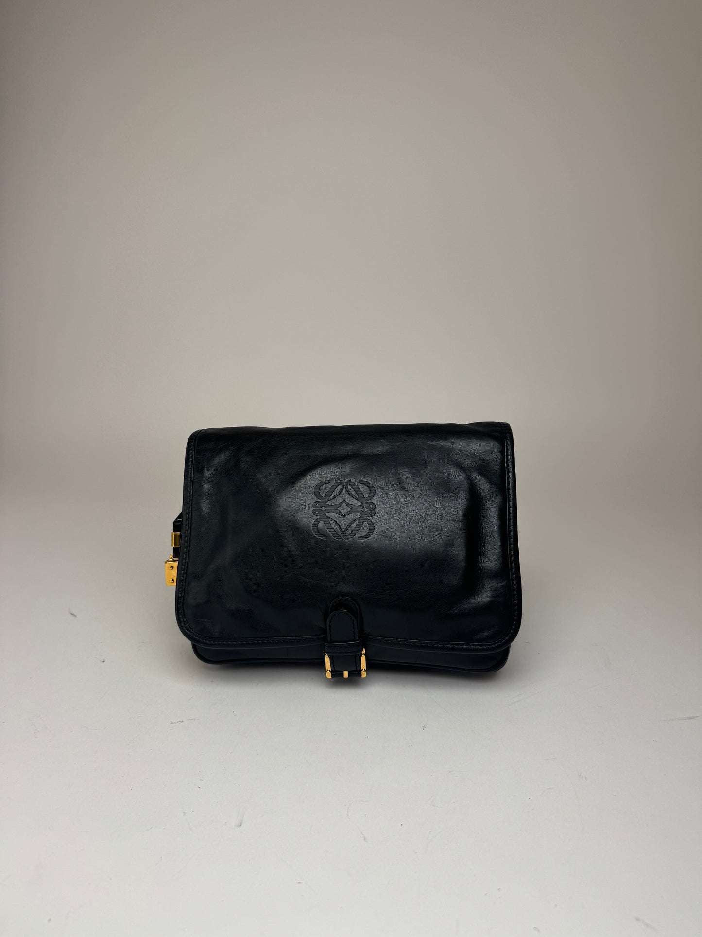 Vintage Loewe Madrid Anagram Leather Clutch Black
