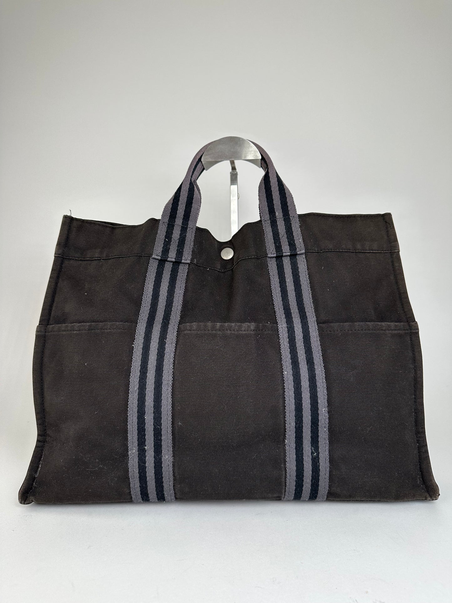 Vintage Hermes Fourre Tout Canvas Tote Bag Black Grey