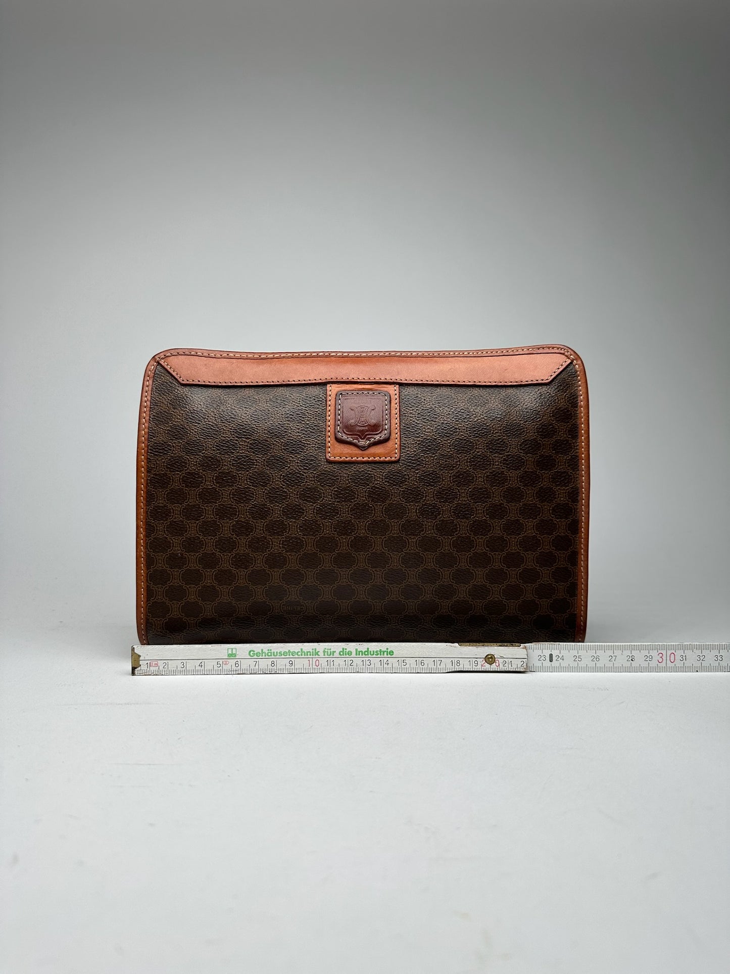 Vintage Celine Paris Leather monogram clutch Triomphe brown