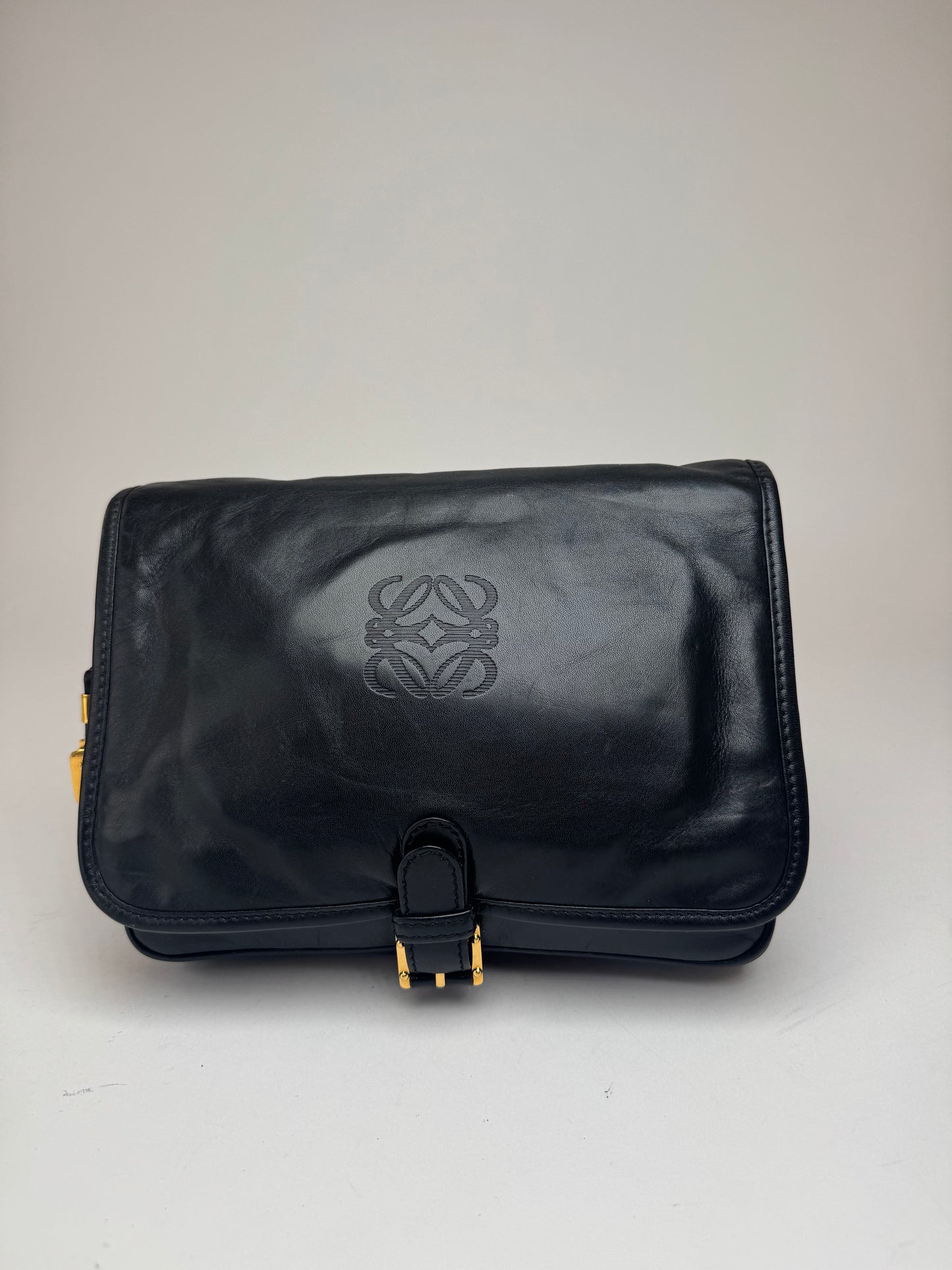 Vintage Loewe Madrid Anagram Leather Clutch Black