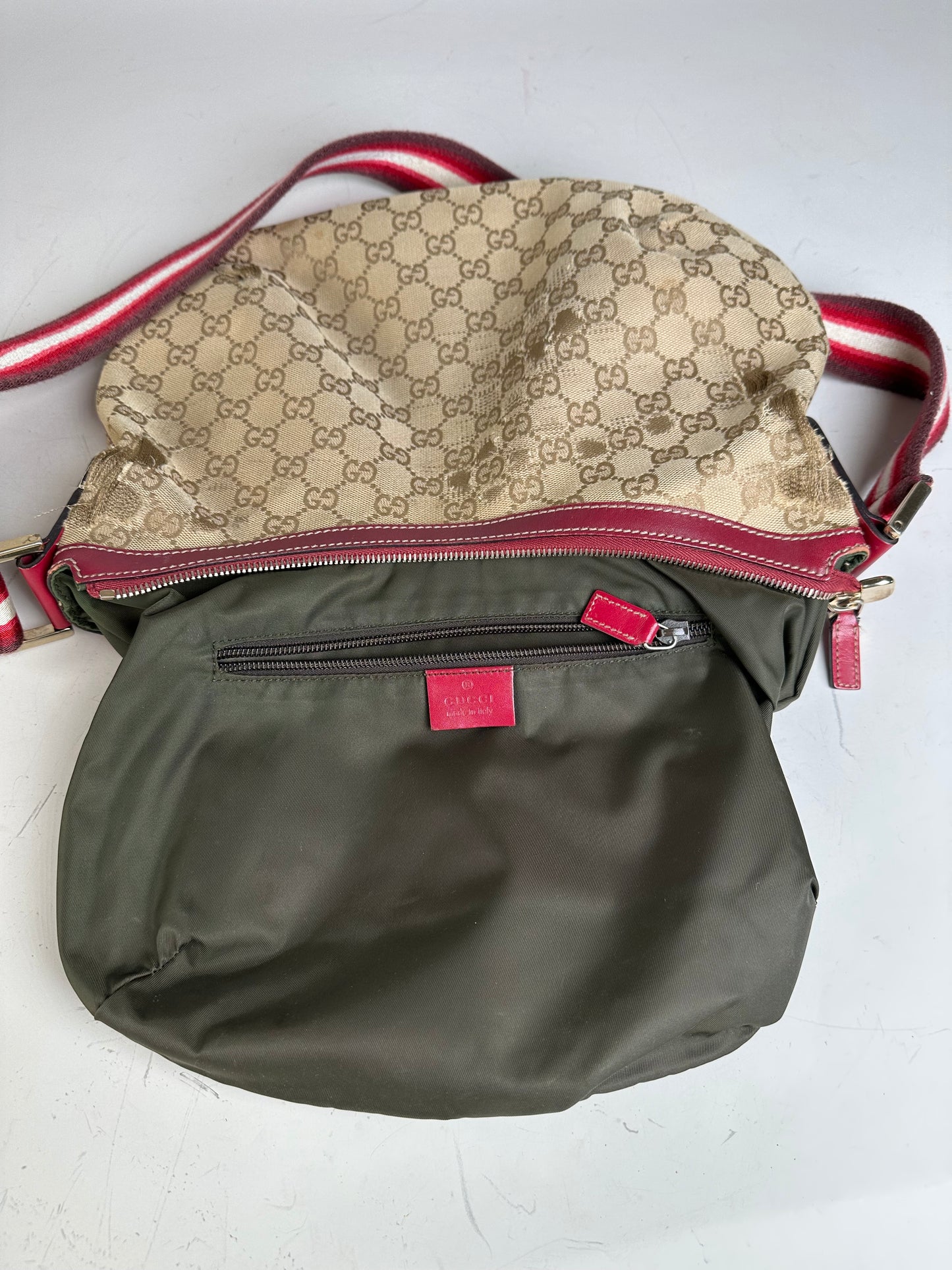 Vintage Gucci GG Supreme Shoulder Bag Beige Red