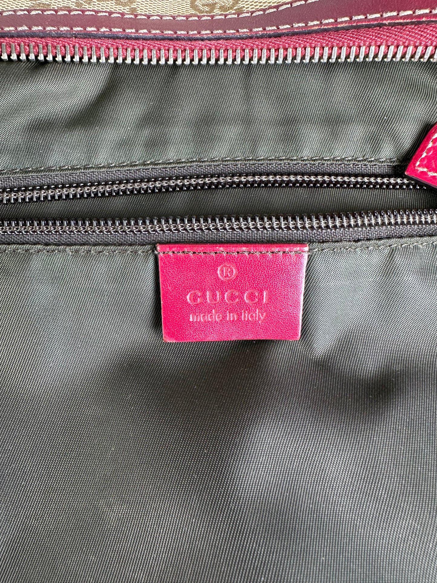 Vintage Gucci GG Supreme Shoulder Bag Beige Red