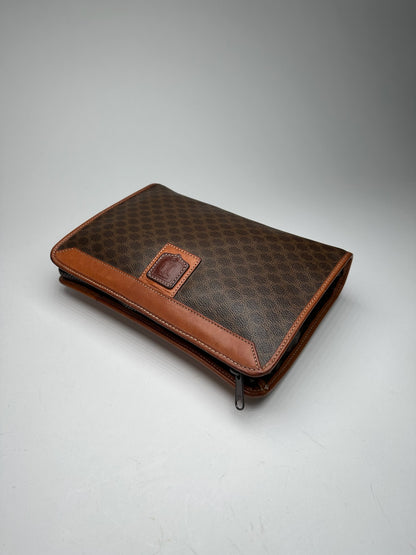 Vintage Celine Paris Leather monogram clutch Triomphe brown