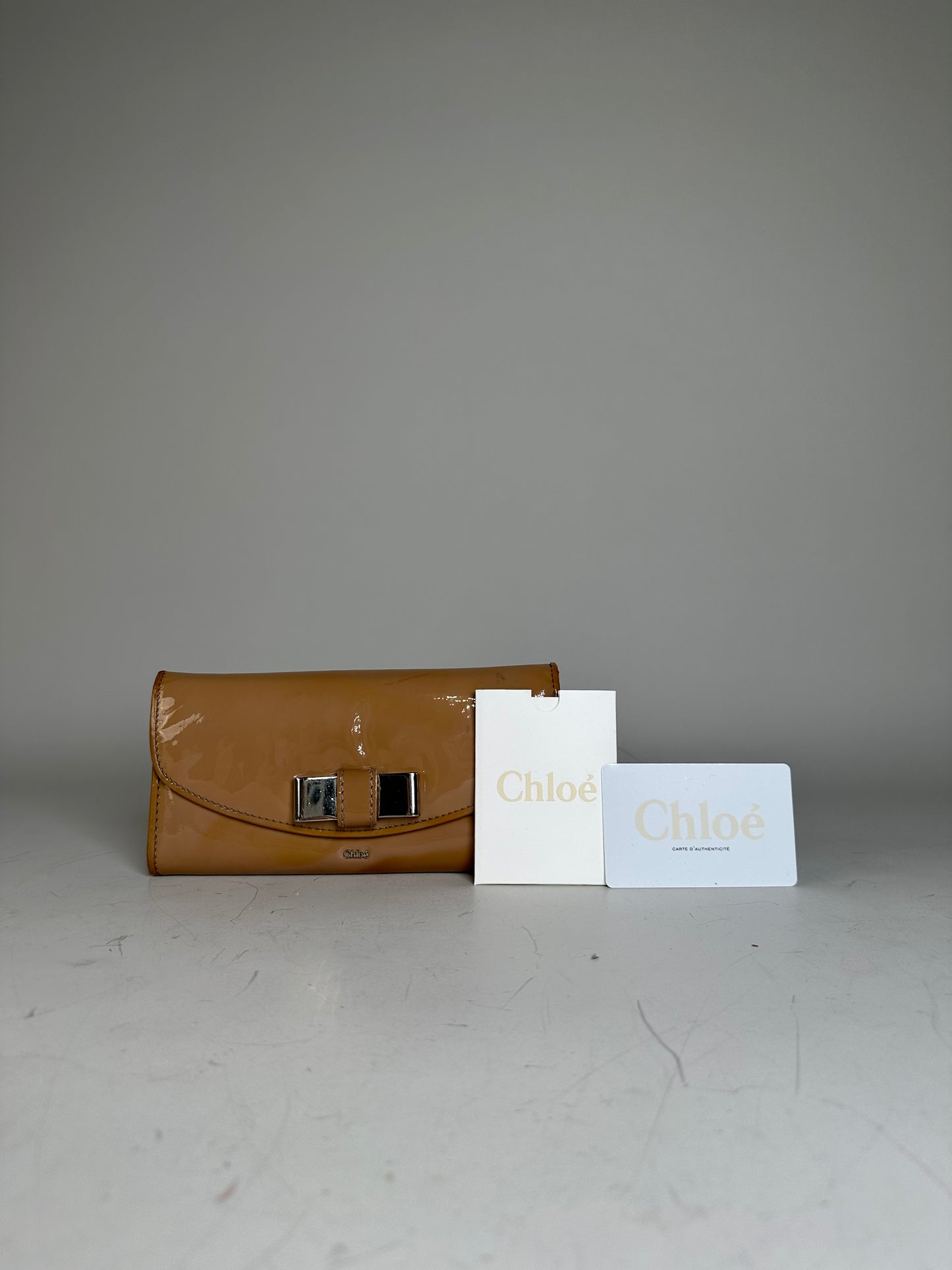 Vintage Chloe Patent Leather Wallet Beige Silver