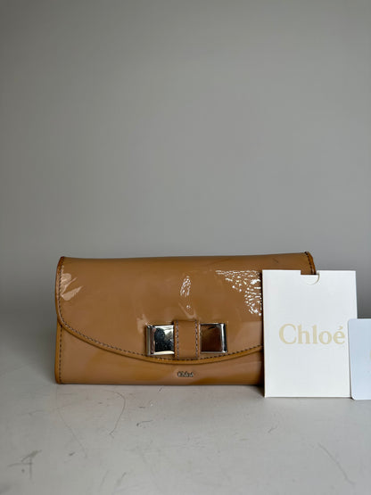 Vintage Chloe Patent Leather Wallet Beige Silver