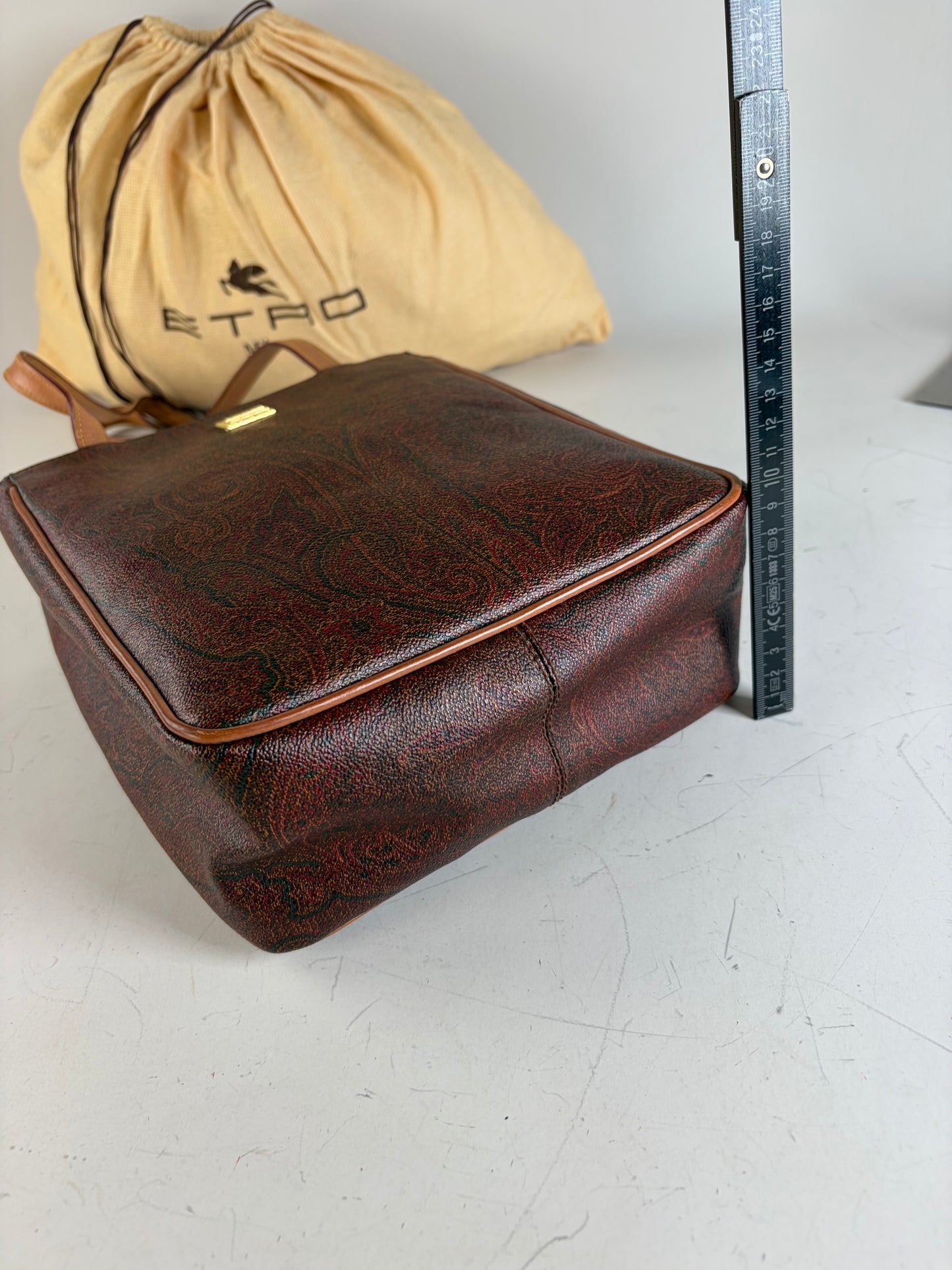 Vintage Etro Paisley Leather Tote Bag Burgundy Green