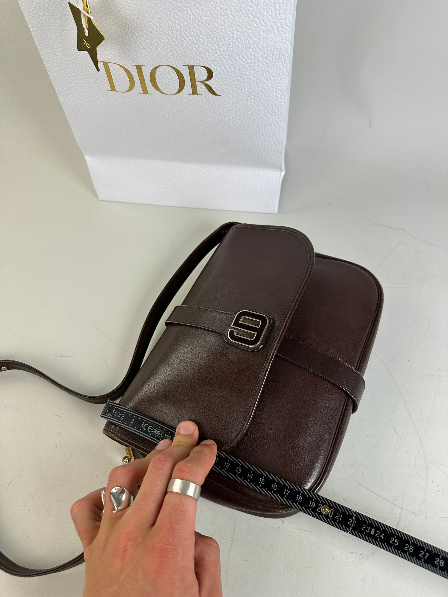 Vintage Dior Structured Leather Crossbody Bag Dark Brown Gold