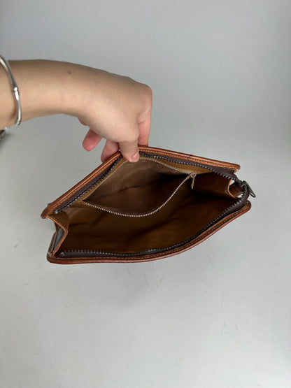 Vintage Celine Paris Leather monogram clutch Triomphe brown