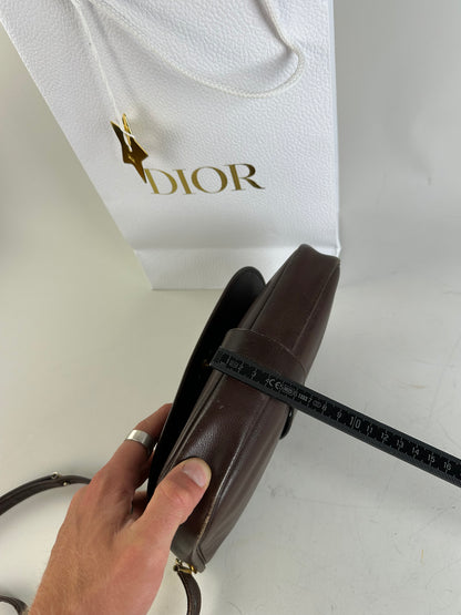 Vintage Dior Structured Leather Crossbody Bag Dark Brown Gold
