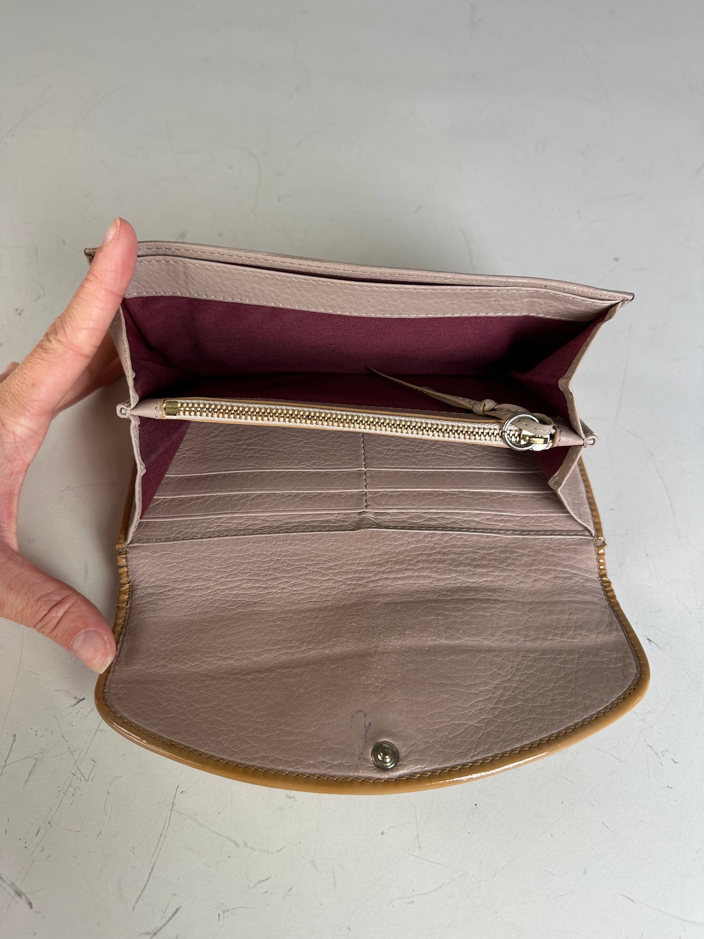 Vintage Chloe Patent Leather Wallet Beige Silver