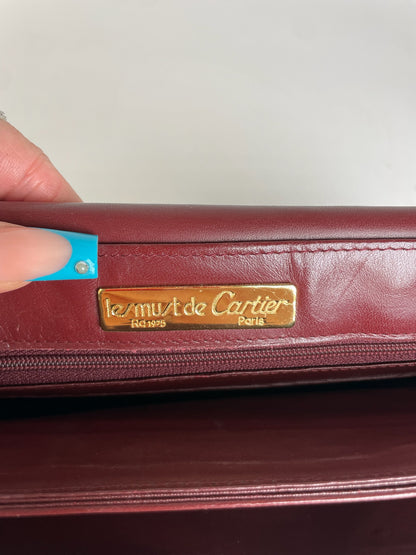 Vintage Cartier Leather Clutch Bag Burgundy