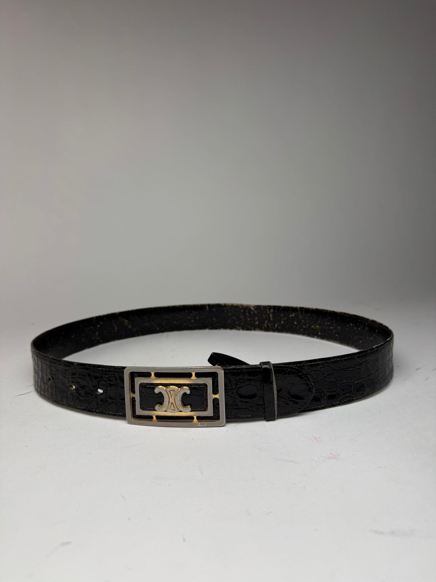 Vintage Celine Paris Crocodile Leather belt brown