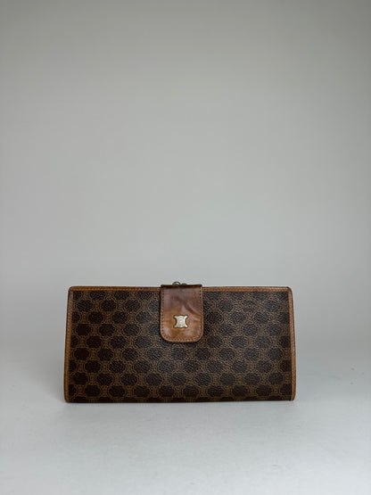 Vintage Celine Paris Macadam Triomphe Monogram Coated Canvas Long Wallet Brown