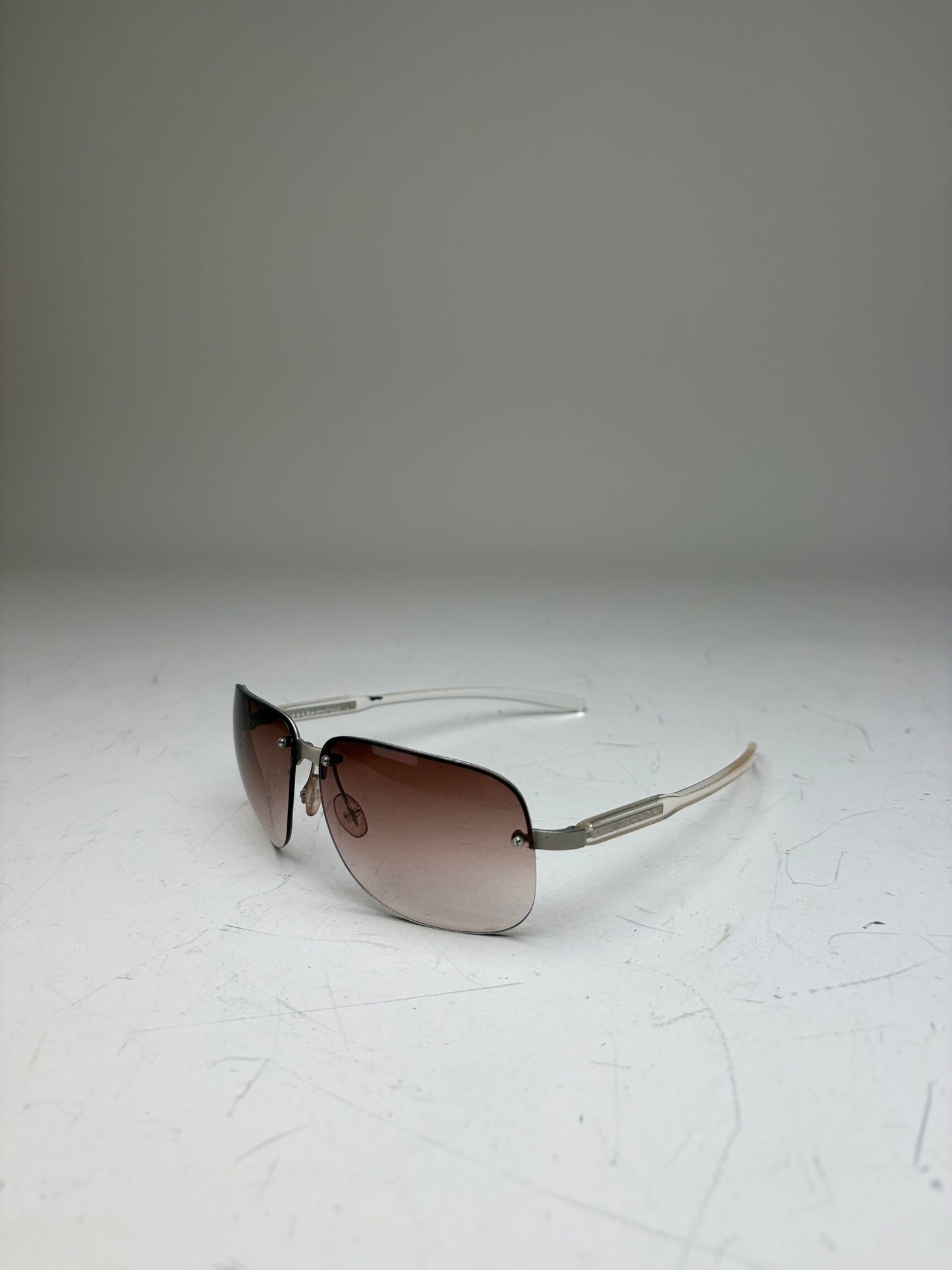 Vintage Prada Metal Frame Sunglasses Brown Gradient Silver