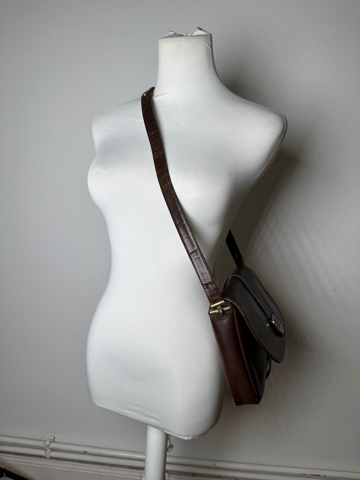 Vintage Dior Structured Leather Crossbody Bag Dark Brown Gold