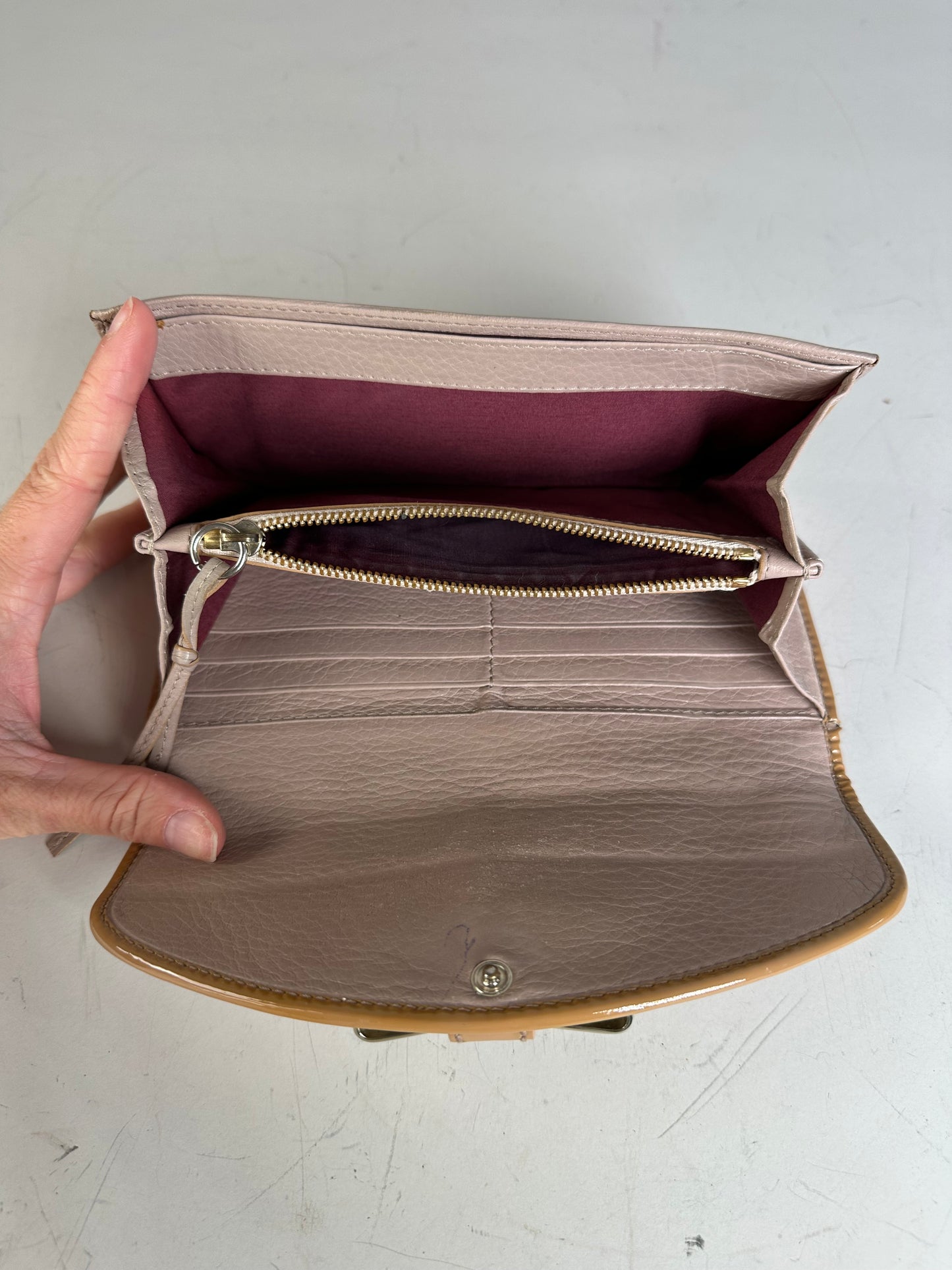 Vintage Chloe Patent Leather Wallet Beige Silver
