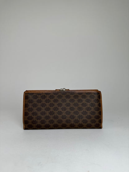 Vintage Celine Paris Macadam Triomphe Monogram Coated Canvas Long Wallet Brown
