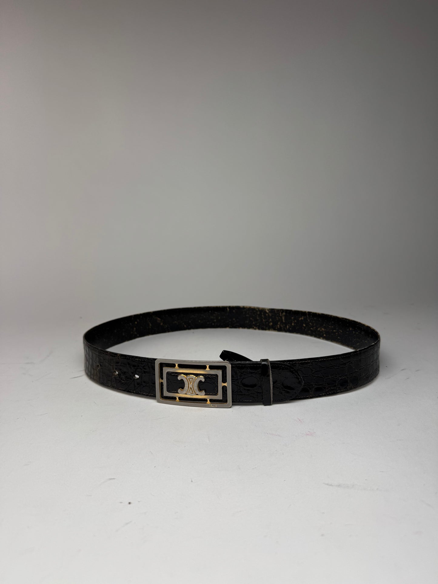 Vintage Celine Paris Crocodile Leather belt brown