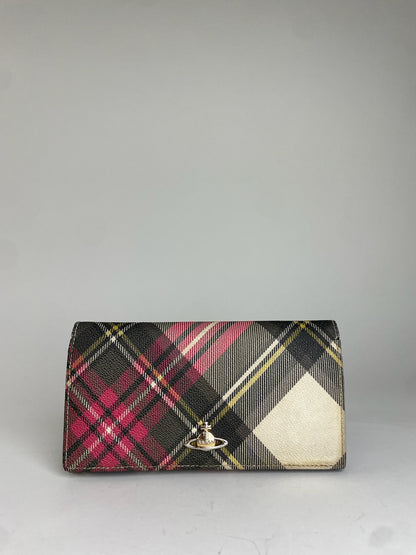 Vivienne Westwood Classic Plaid Fabric Wallet Multi-color Gold