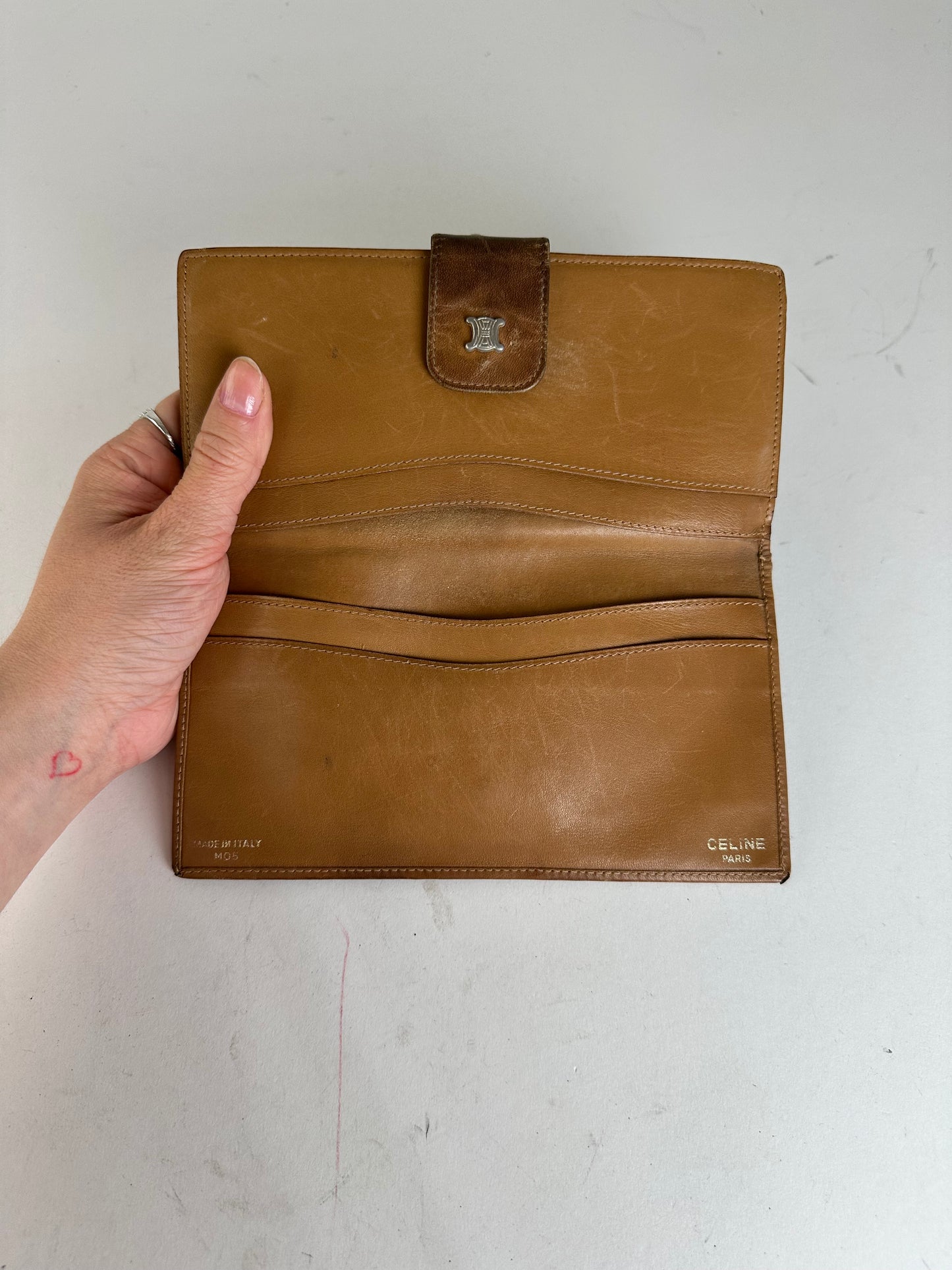 Vintage Celine Paris Macadam Triomphe Monogram Coated Canvas Long Wallet Brown