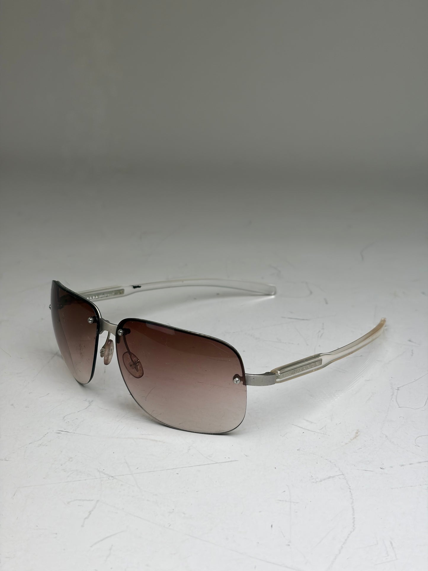 Vintage Prada Metal Frame Sunglasses Brown Gradient Silver