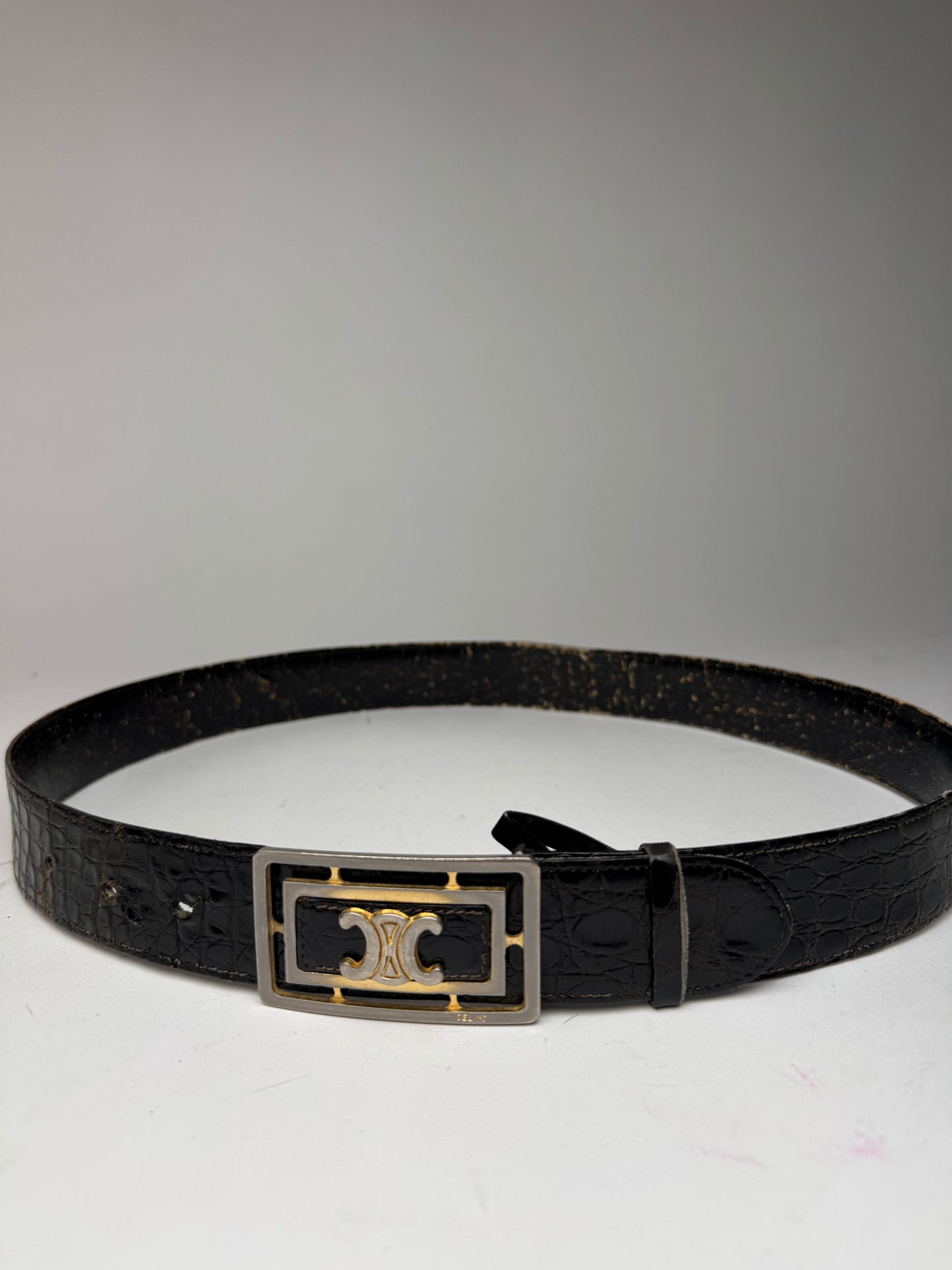 Vintage Celine Paris Crocodile Leather belt brown