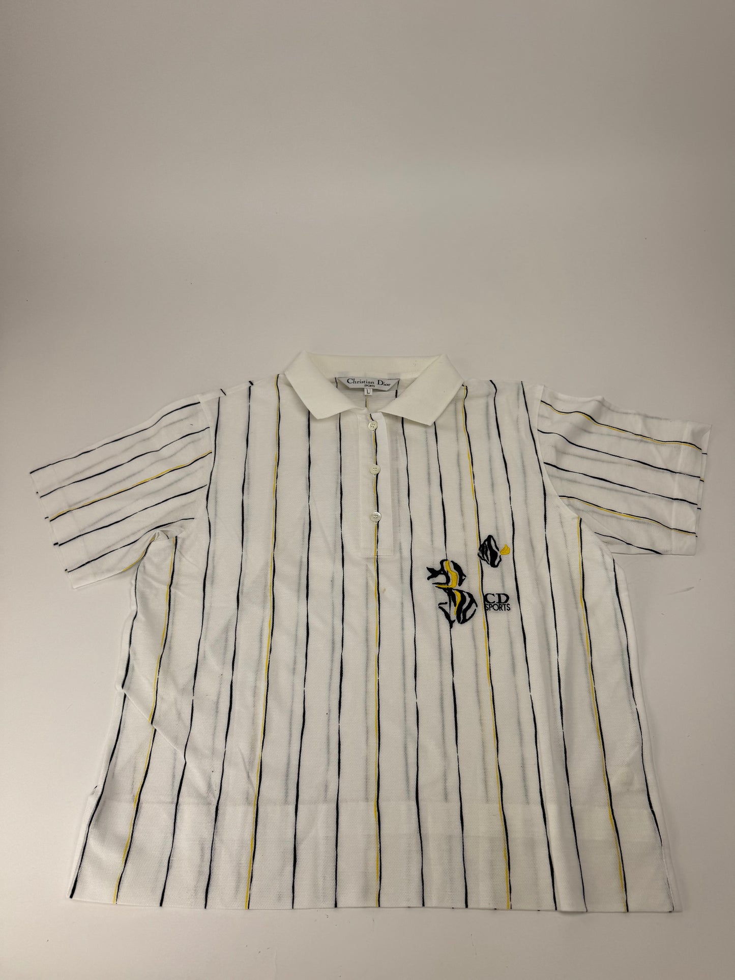 Vintage Dior Striped Polo Shirt Black white Yellow 36/S