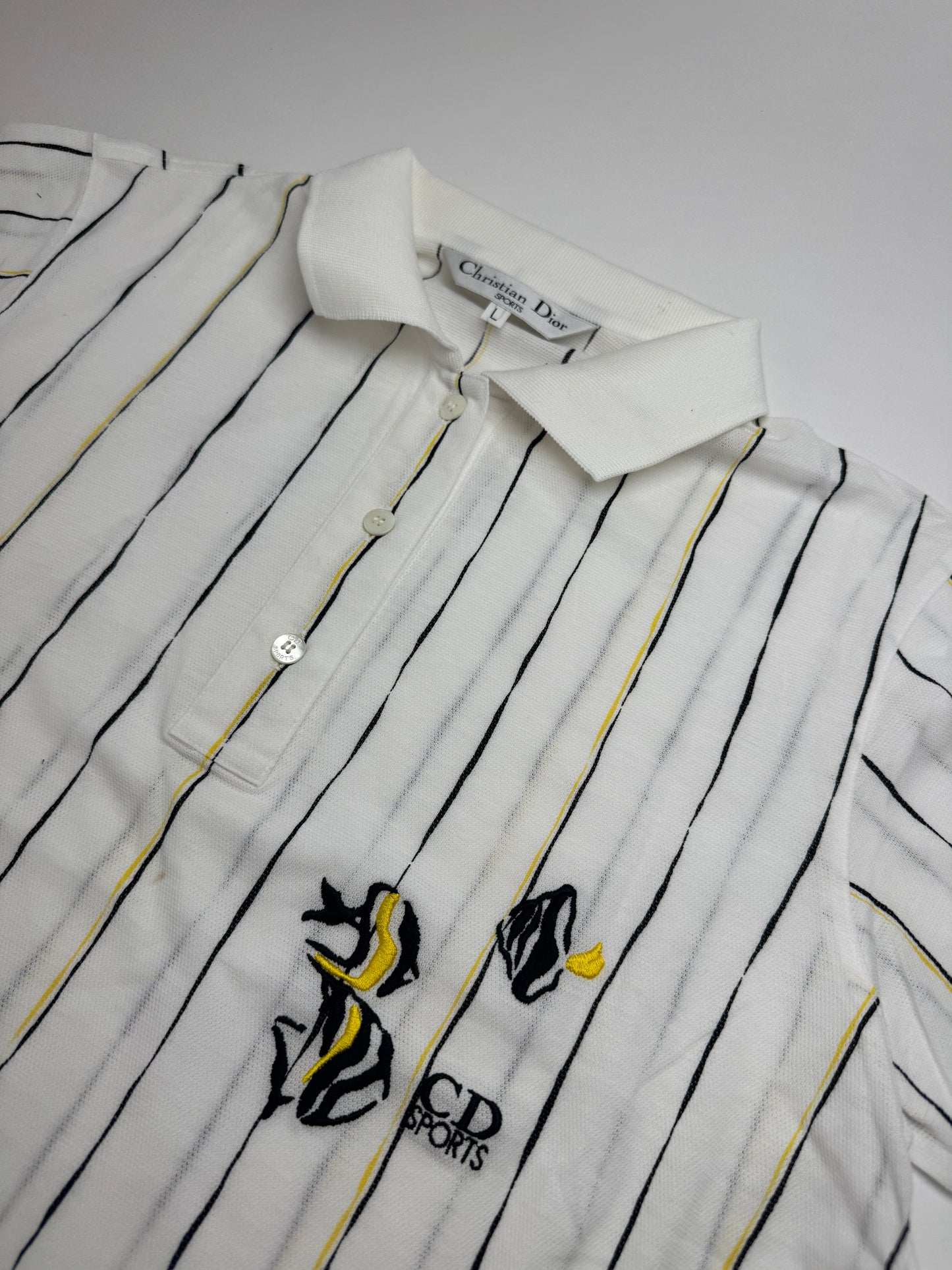 Vintage Dior Striped Polo Shirt Black white Yellow 36/S