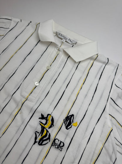 Vintage Dior Striped Polo Shirt Black white Yellow 36/S