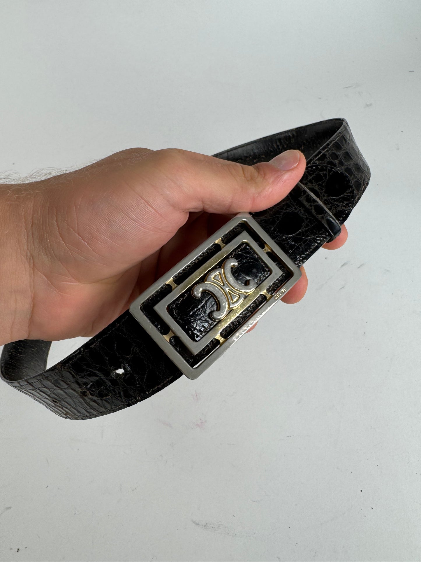 Vintage Celine Paris Crocodile Leather belt brown