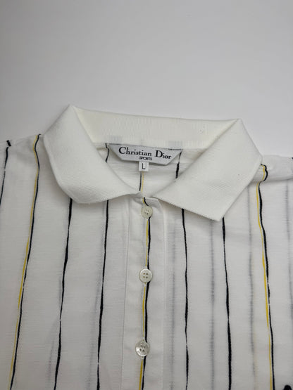 Vintage Dior Striped Polo Shirt Black white Yellow 36/S