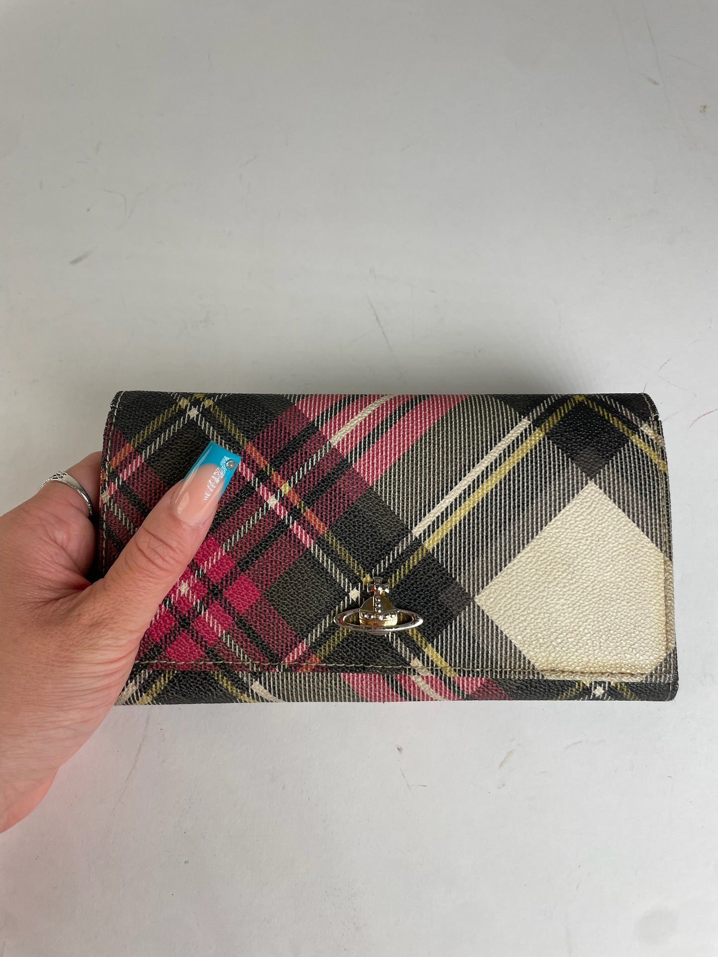 Vivienne Westwood Classic Plaid Fabric Wallet Multi-color Gold