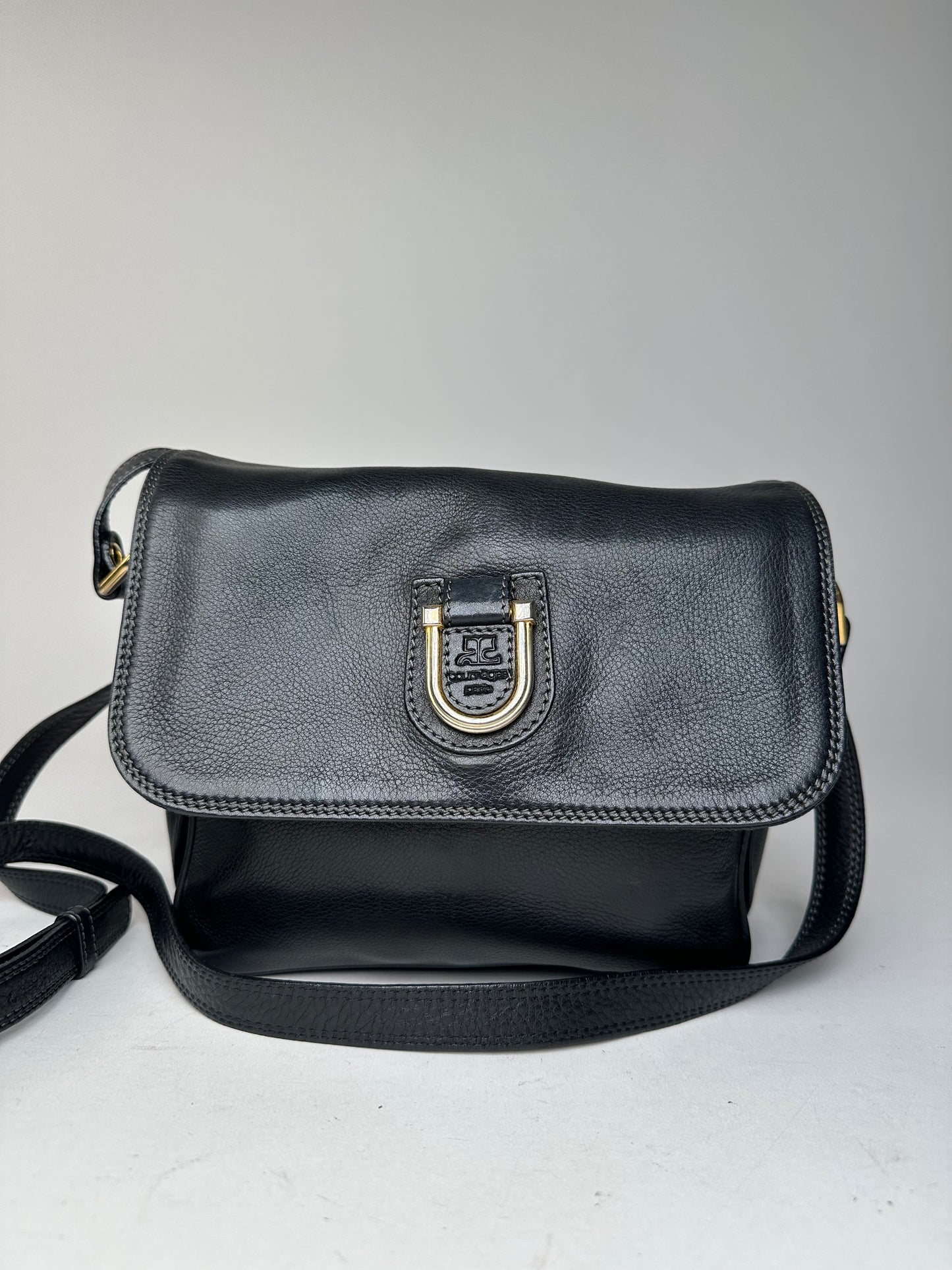 Vintage Courreges Leather Shoulder Bag Black