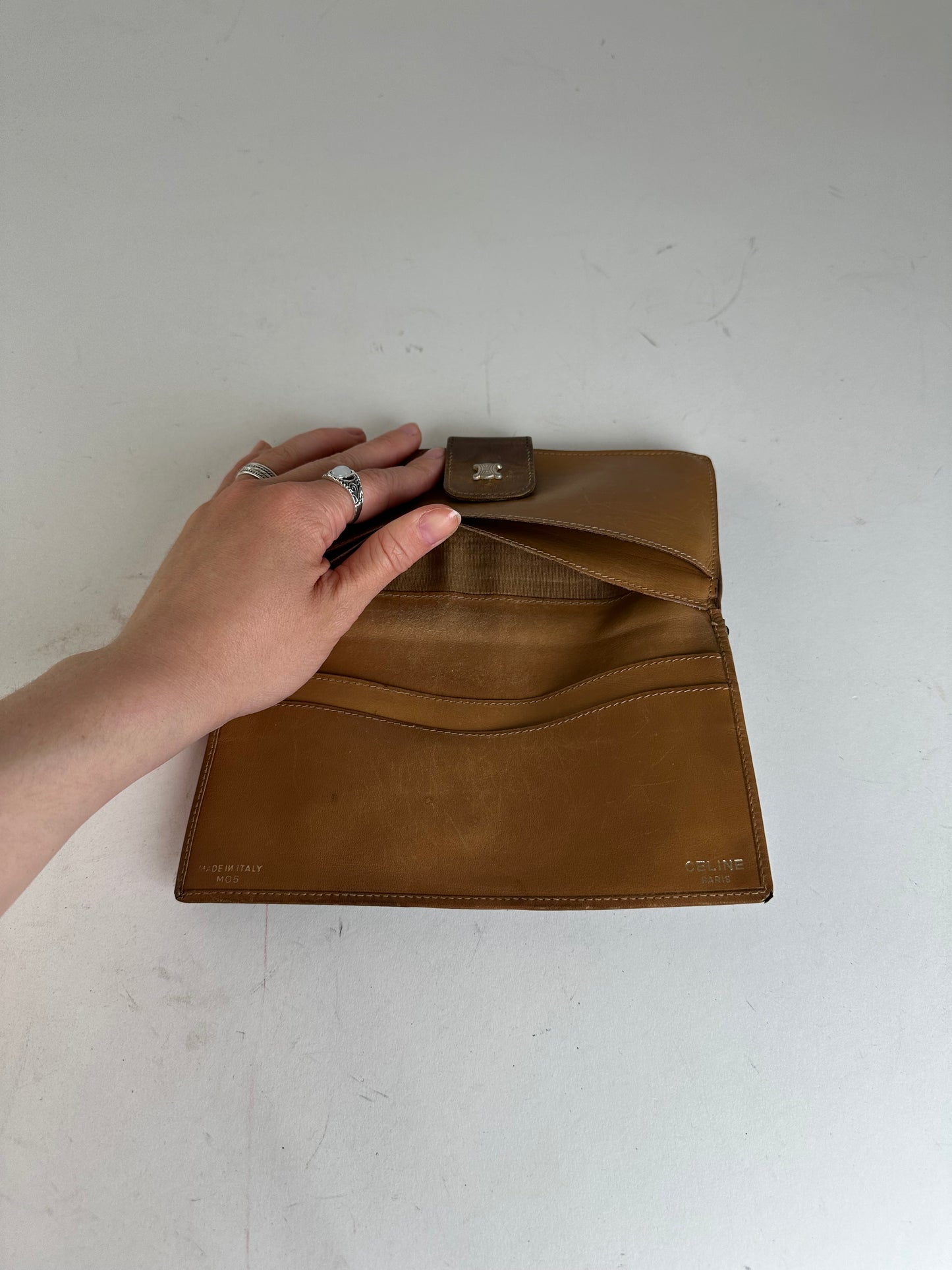 Vintage Celine Paris Macadam Triomphe Monogram Coated Canvas Long Wallet Brown
