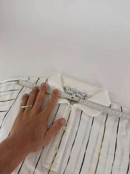 Vintage Dior Striped Polo Shirt Black white Yellow 36/S