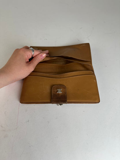 Vintage Celine Paris Macadam Triomphe Monogram Coated Canvas Long Wallet Brown