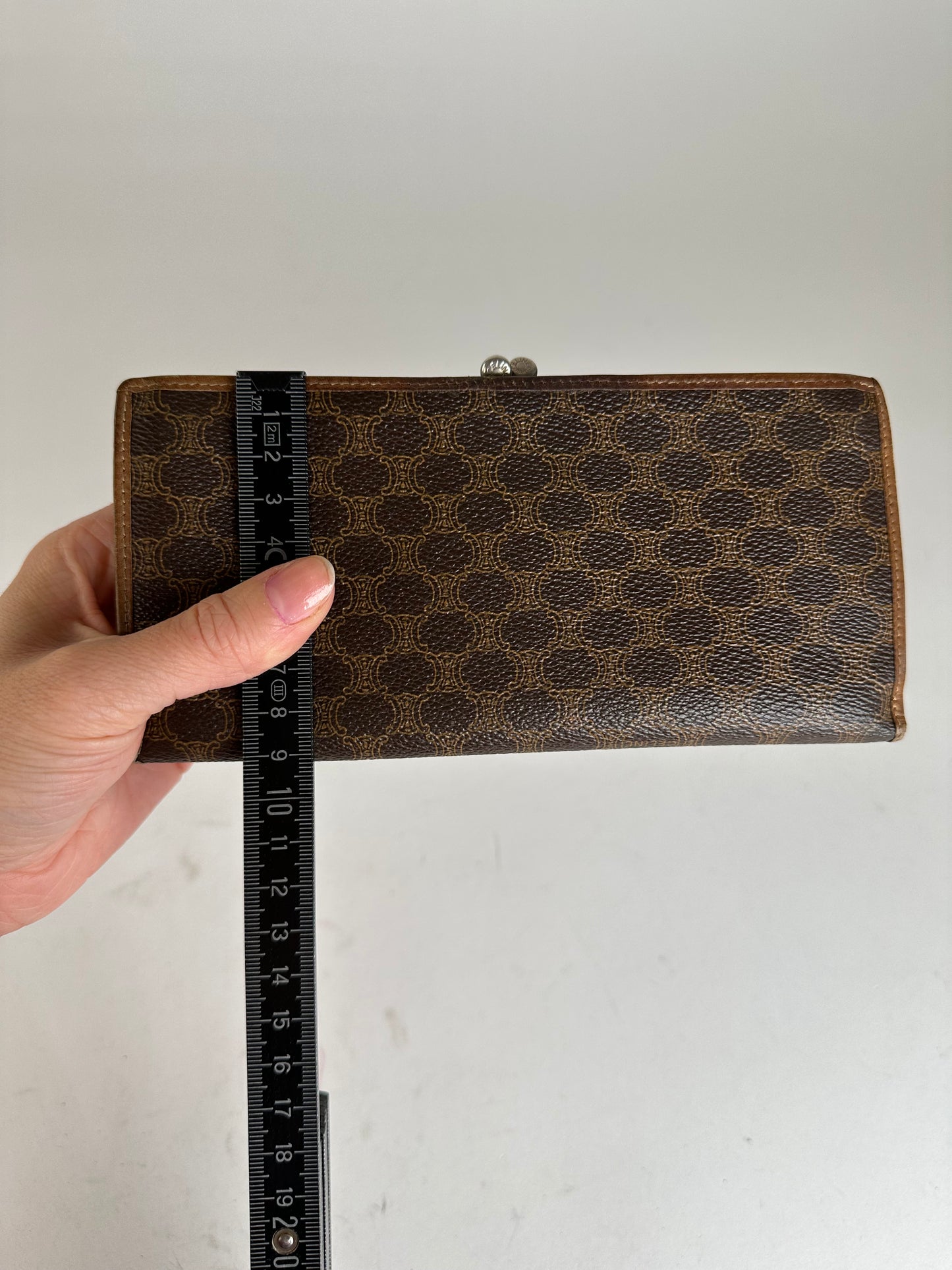 Vintage Celine Paris Macadam Triomphe Monogram Coated Canvas Long Wallet Brown