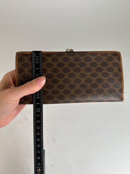 Vintage Celine Paris Macadam Triomphe Monogram Coated Canvas Long Wallet Brown