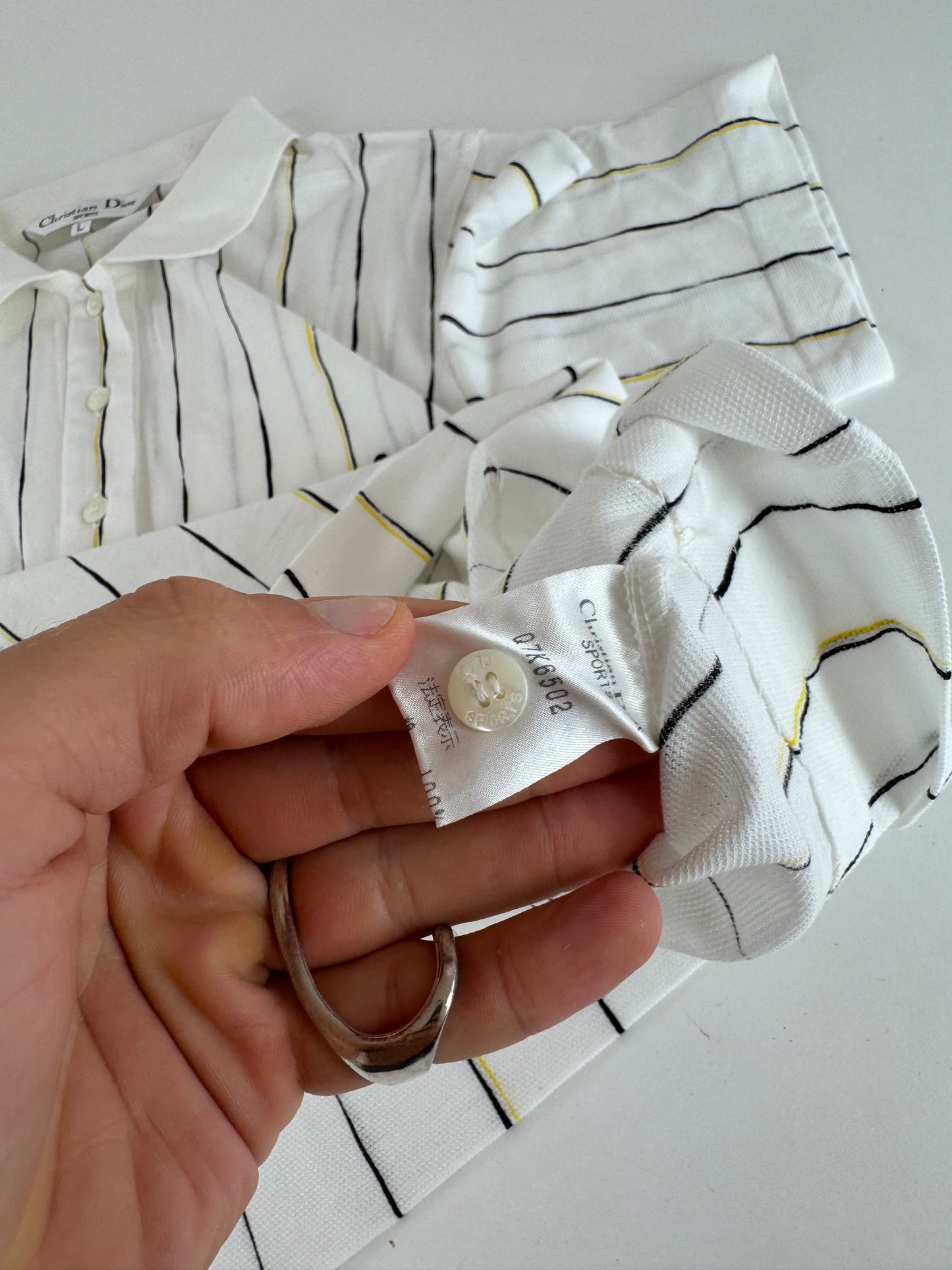 Vintage Dior Striped Polo Shirt Black white Yellow 36/S