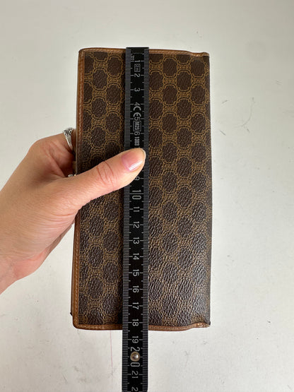Vintage Celine Paris Macadam Triomphe Monogram Coated Canvas Long Wallet Brown