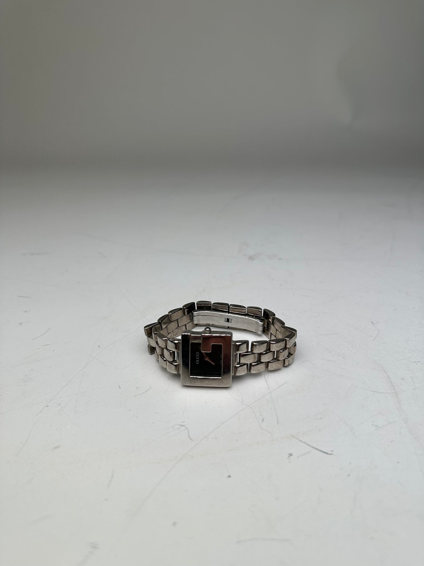 Vintage Gucci Stainless Steel Bracelet Watch Black Silver