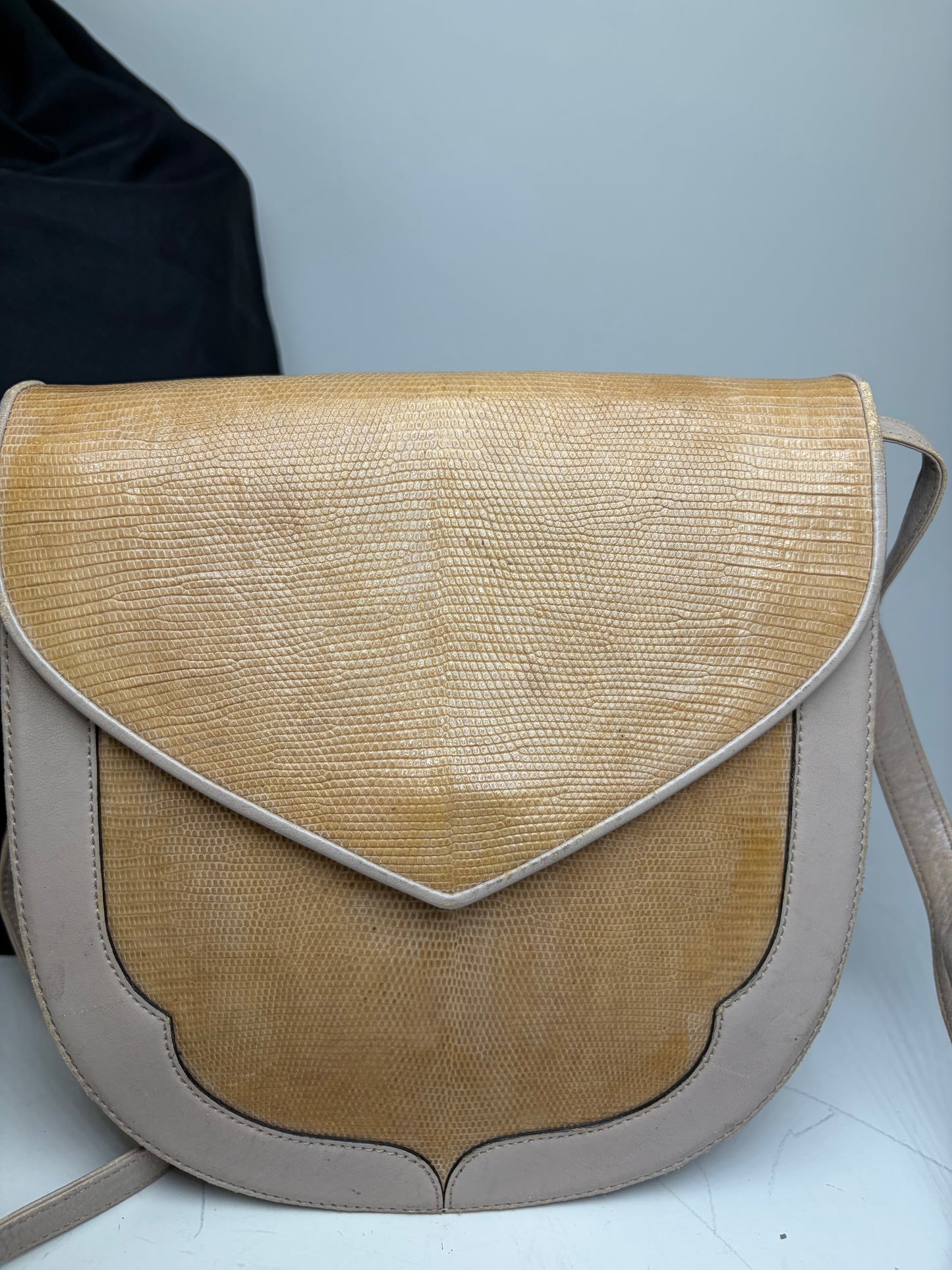 Vintage Yves Saint Laurent Embossed Leather Shoulder Bag Beige Tan