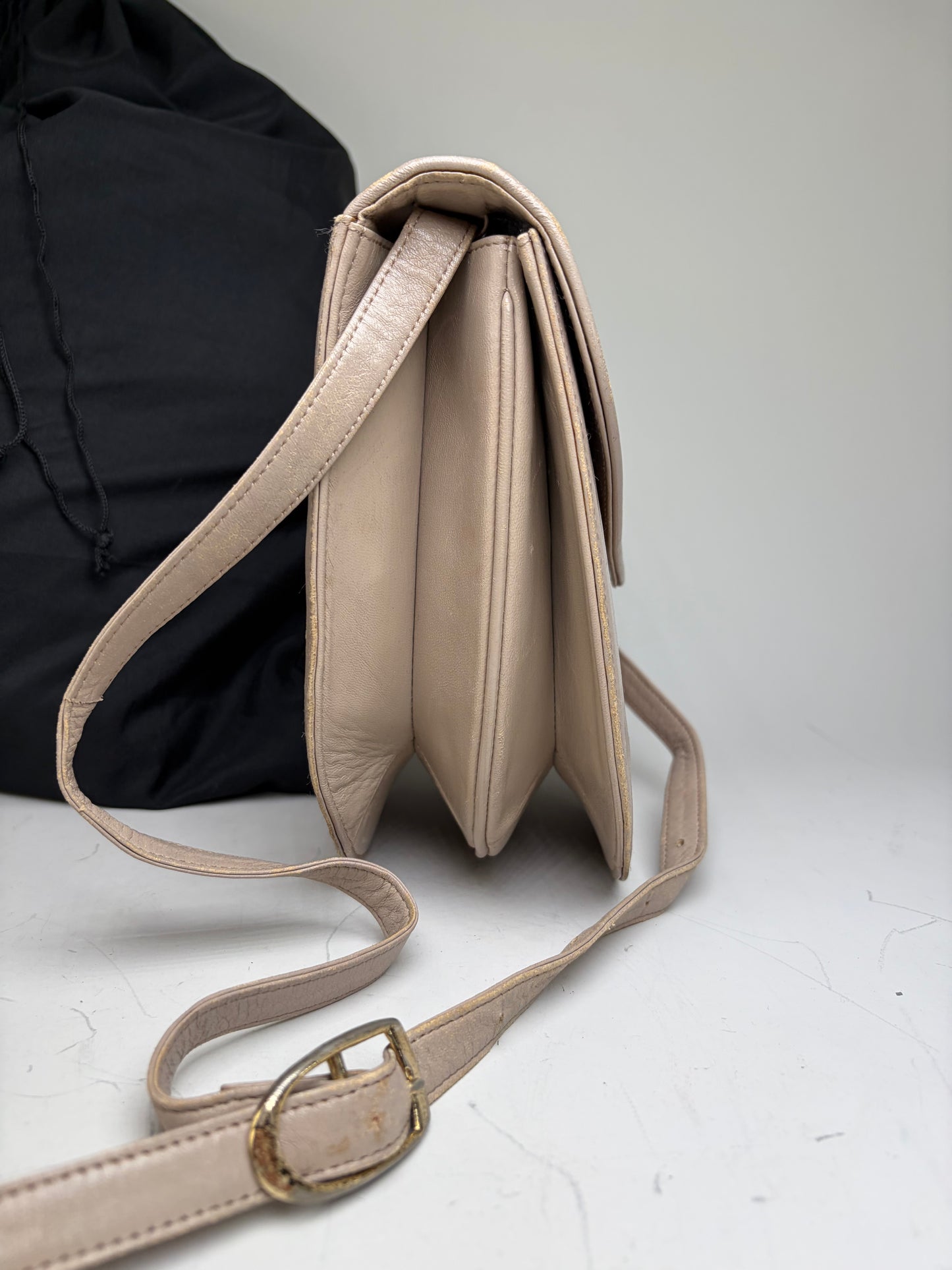 Vintage Yves Saint Laurent Embossed Leather Shoulder Bag Beige Tan