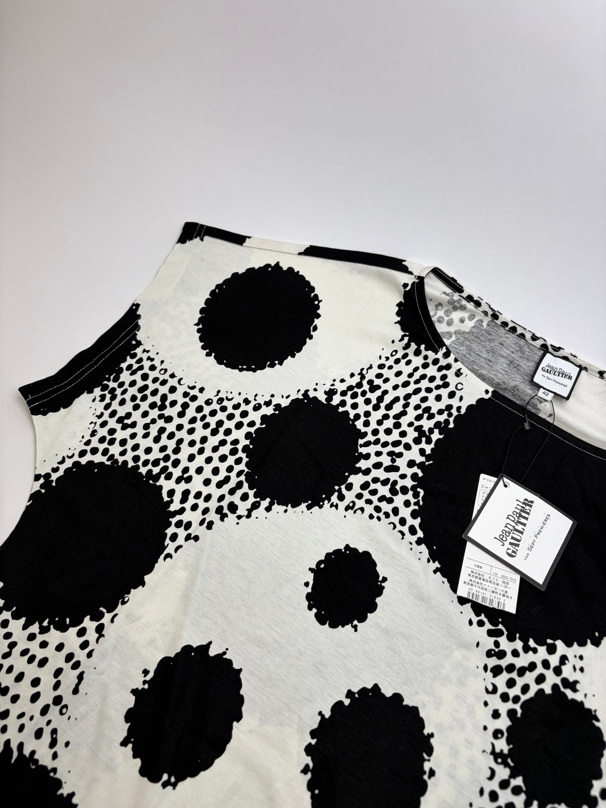 Vintage Jean Paul Gaultier Abstract Dot Print T-Shirt Black White XL