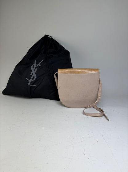 Vintage Yves Saint Laurent Embossed Leather Shoulder Bag Beige Tan