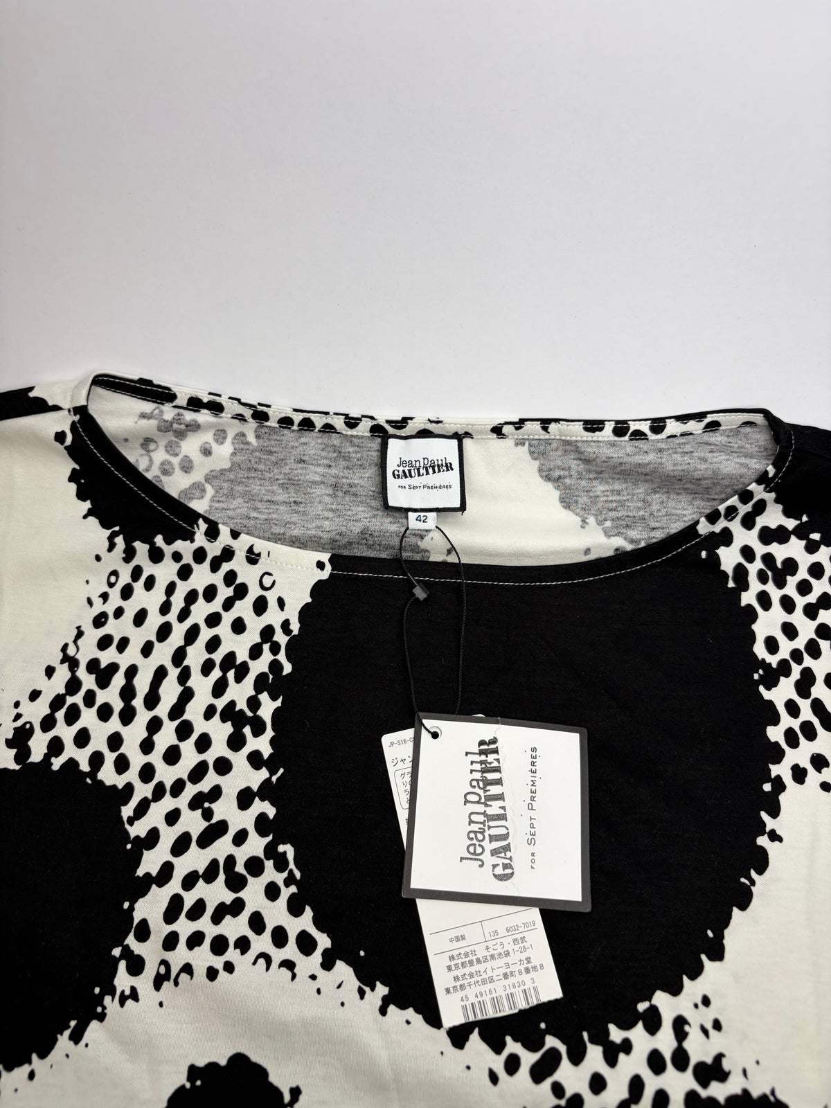 Vintage Jean Paul Gaultier Abstract Dot Print T-Shirt Black White XL