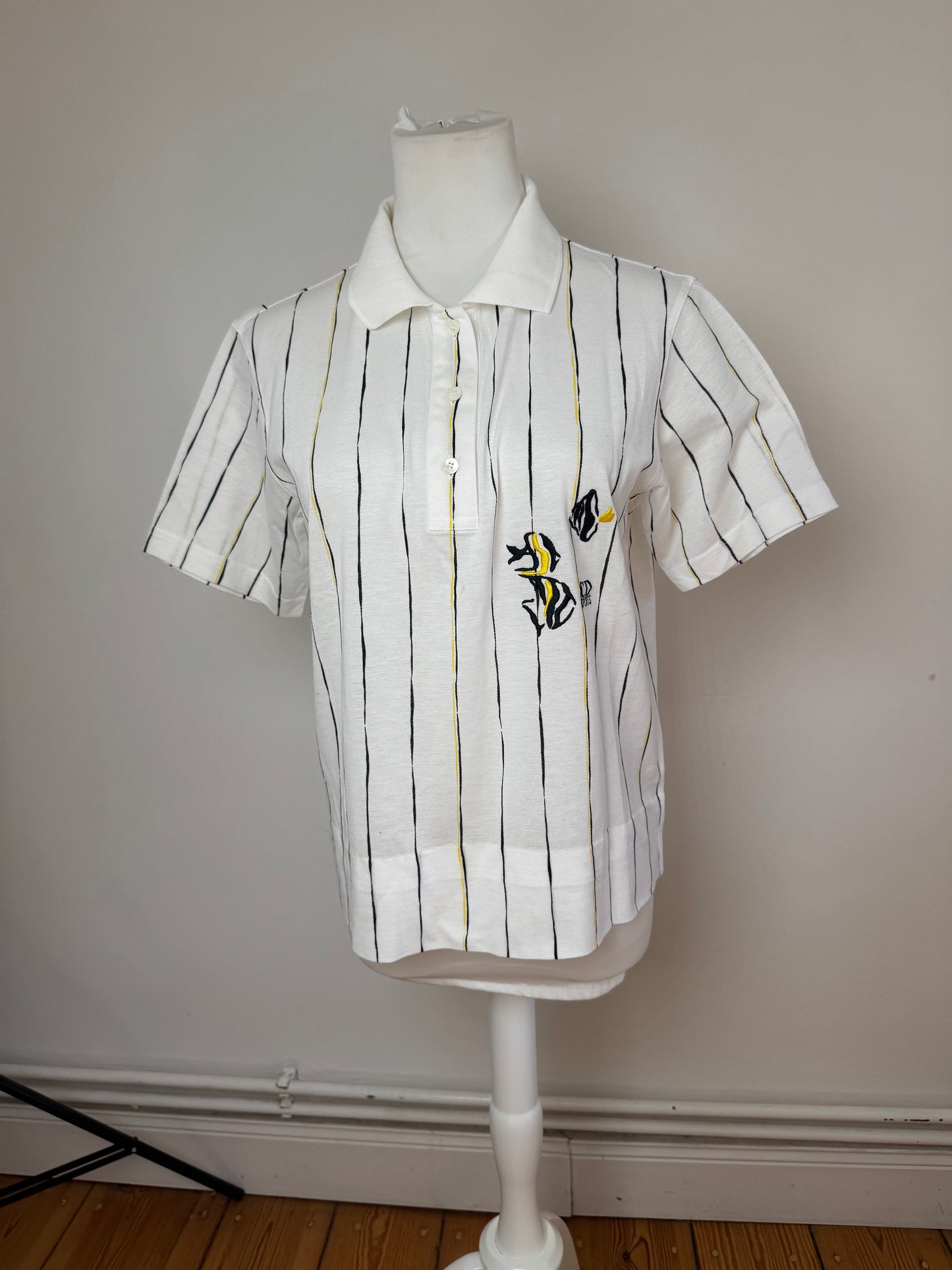 Vintage Dior Striped Polo Shirt Black white Yellow 36/S